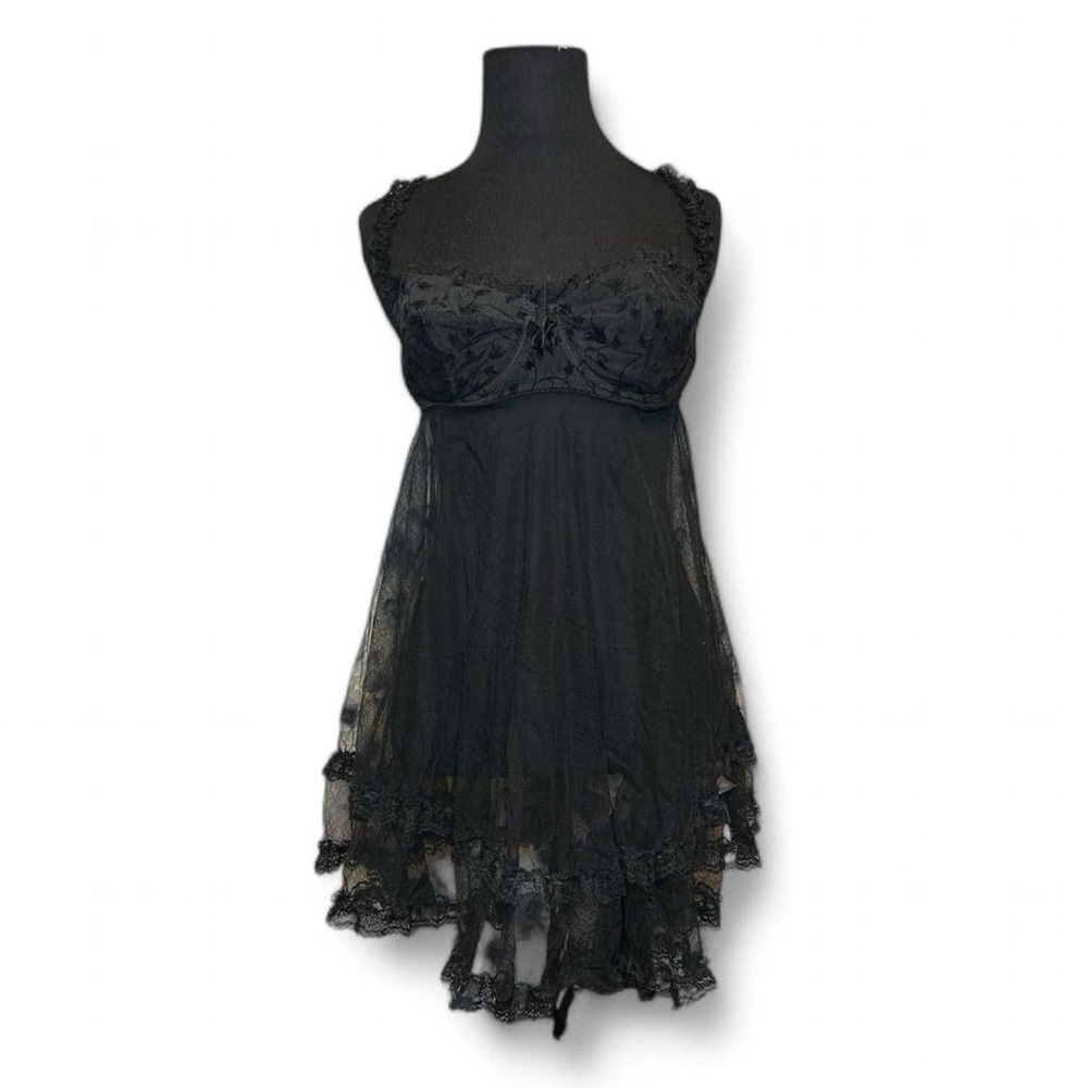 1998 Victoria's Secret Black Mesh Babydoll Top with Ruffles